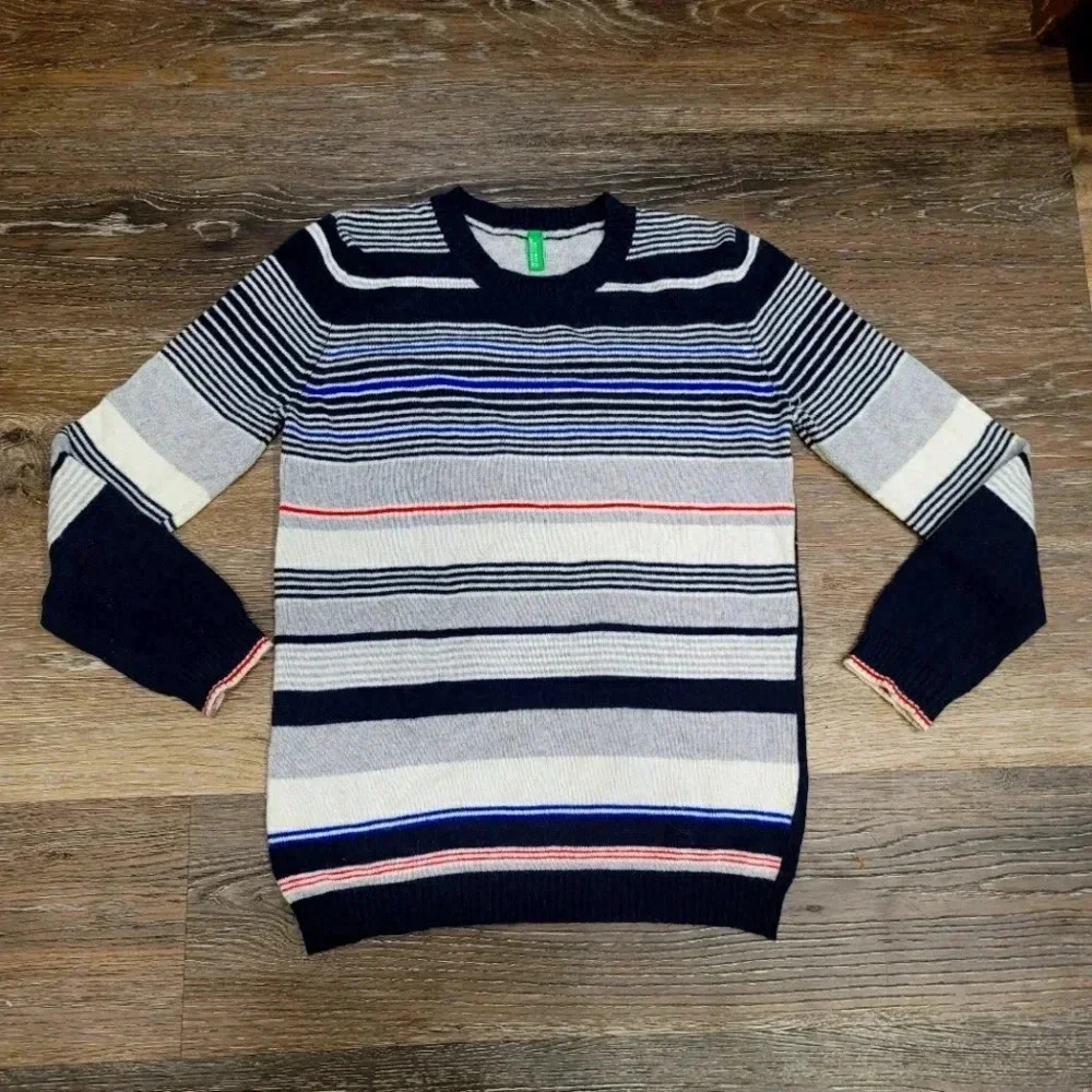 Boys Sz 7 Pullover Sweater Striped Warm Wool Grey